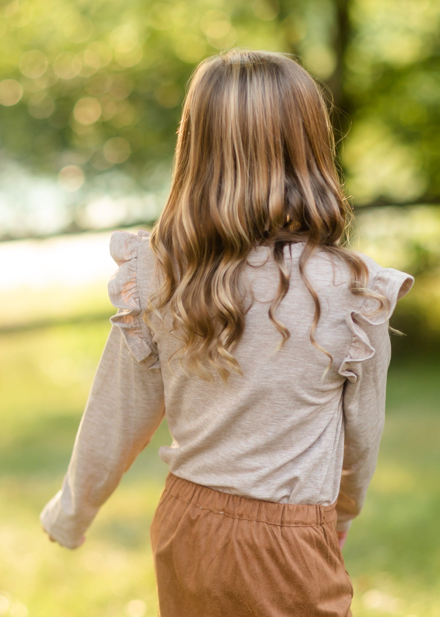 Girls Oatmeal Ruffle Pocket Top Girls Hayden Los Angeles