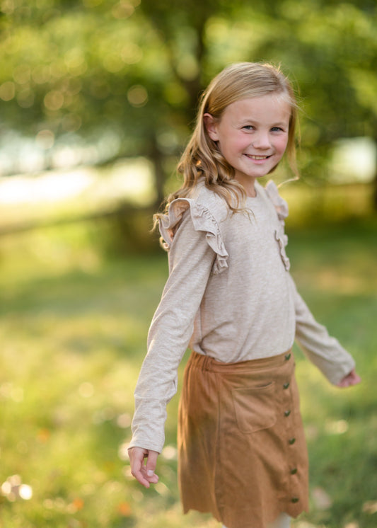 Girls Oatmeal Ruffle Pocket Top Girls Hayden Los Angeles