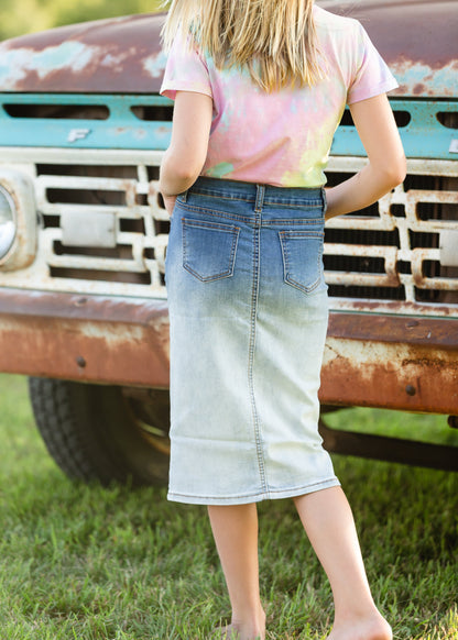 Girls Ombre Denim Midi Skirt Skirts