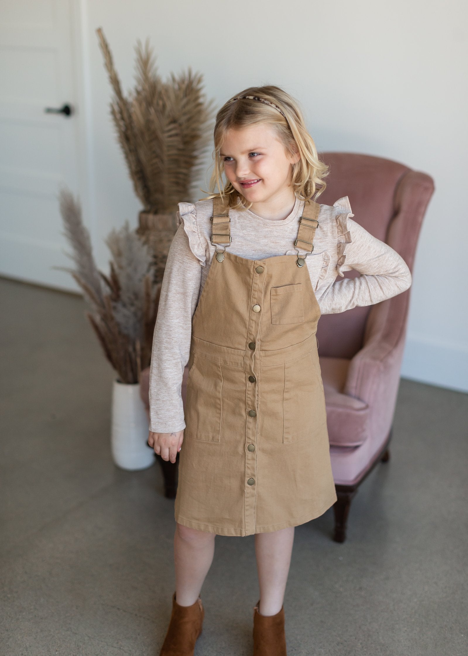 Girls Patch Pocket Button Down Overall Dress Girls Hayden