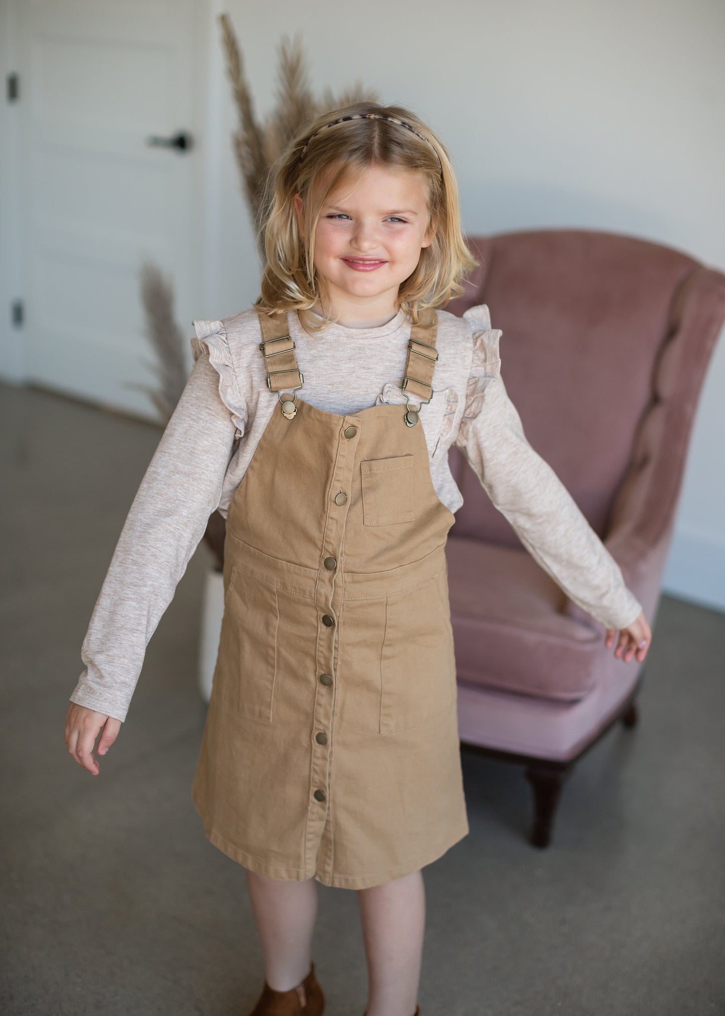 Girls Patch Pocket Button Down Overall Dress Girls Hayden