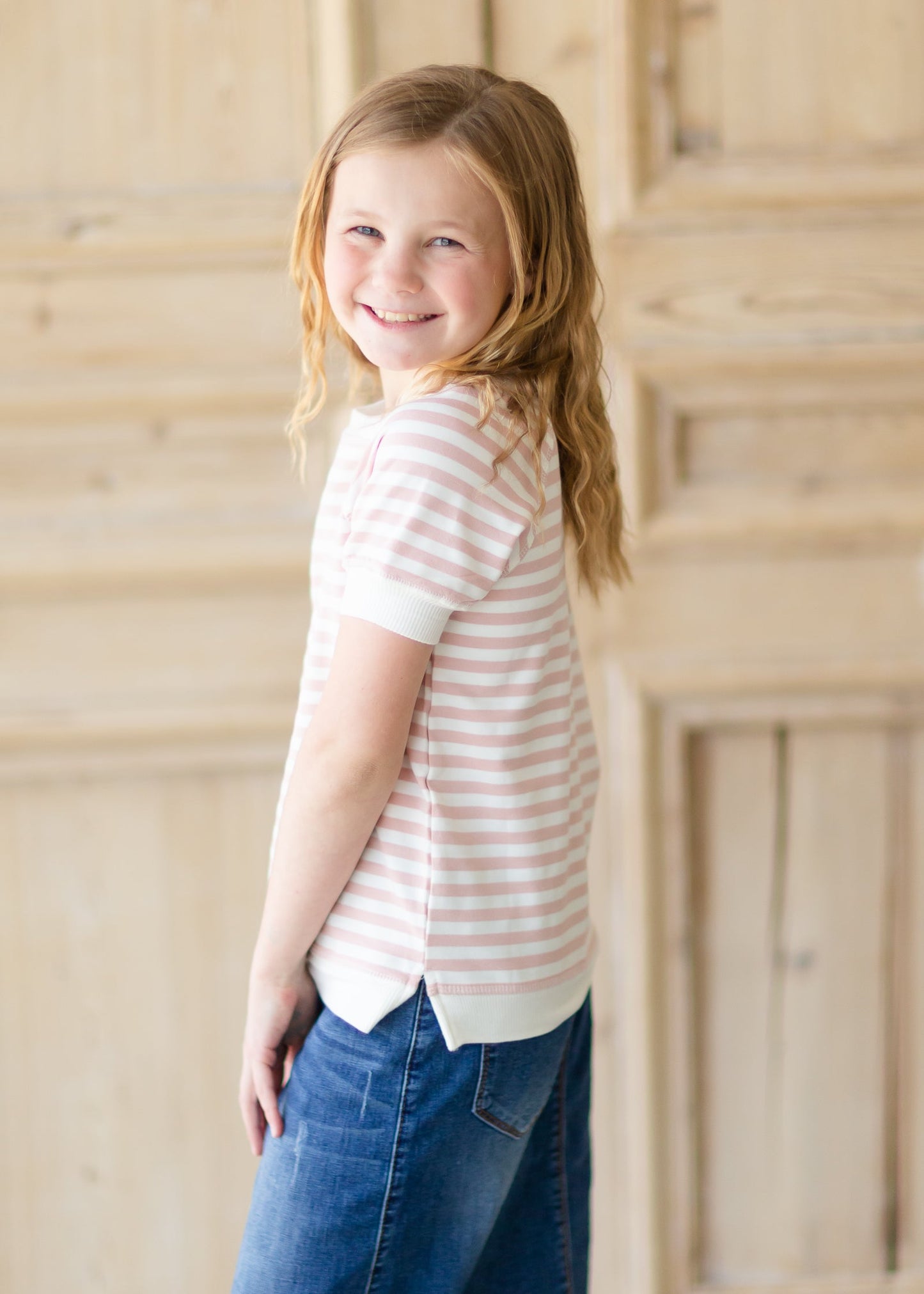 Girls Pink and White Basic Striped Top - FINAL SALE Girls