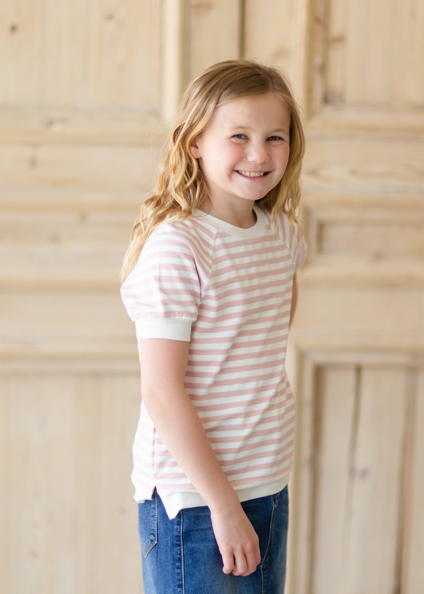 Girls Pink and White Basic Striped Top - FINAL SALE Girls