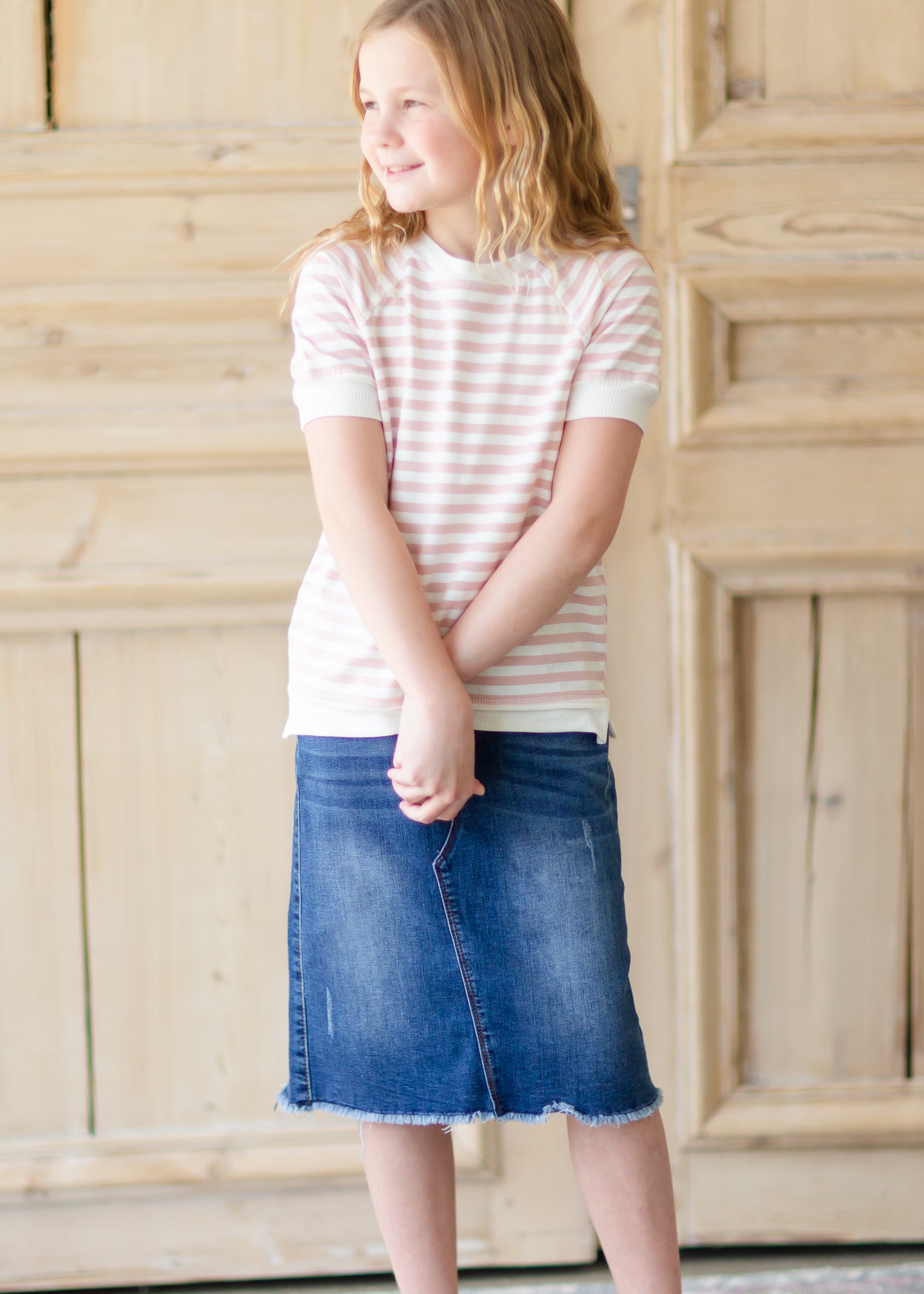 Girls Pink and White Basic Striped Top - FINAL SALE Girls