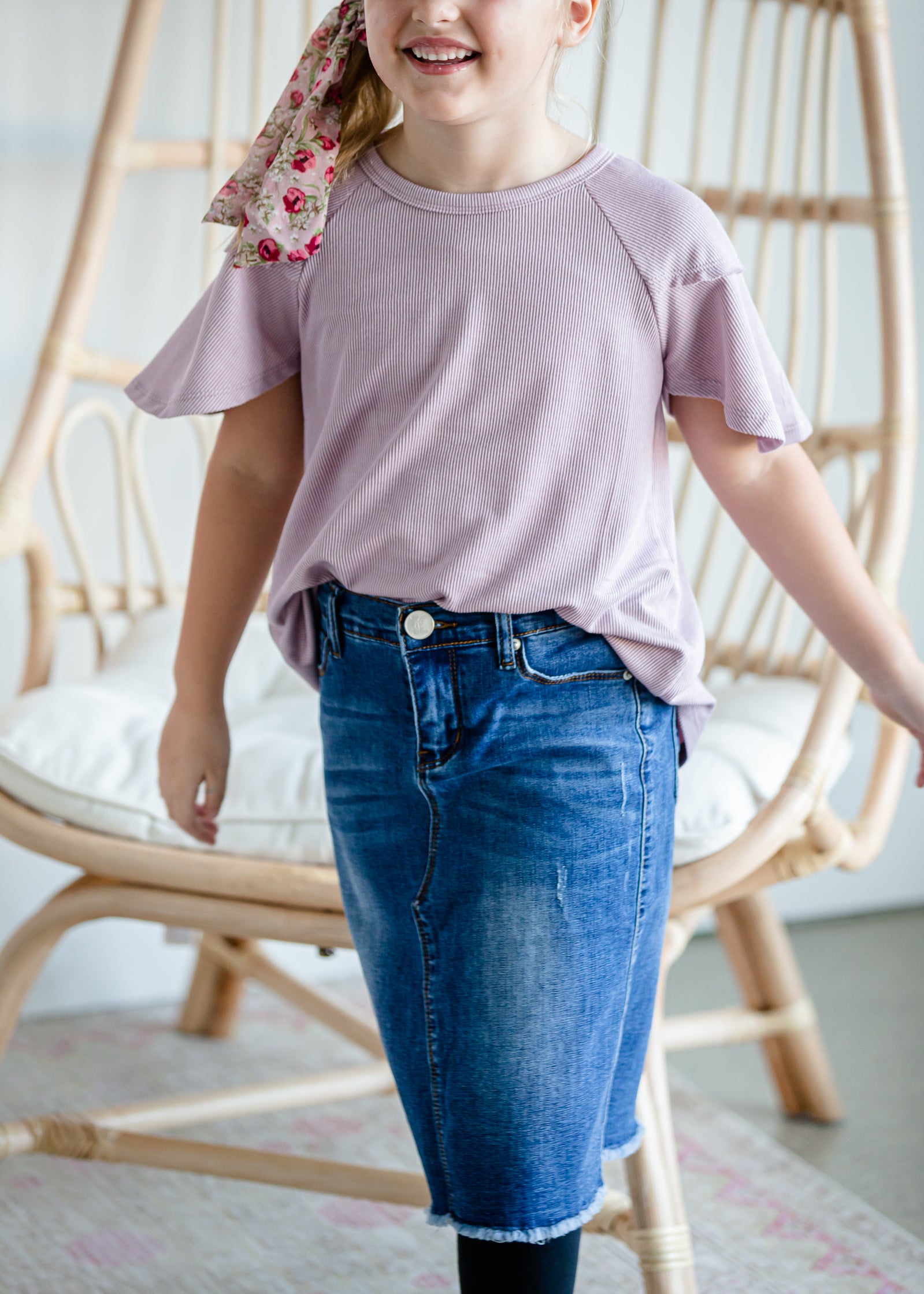 Girls Purple Ribbed Basic Top Girls