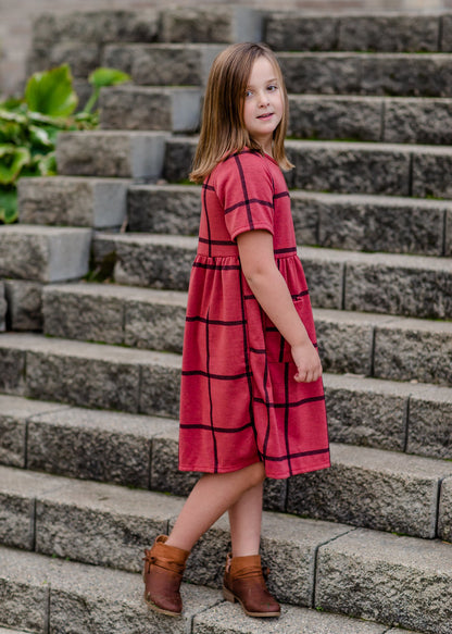 Girls Round Neck Grid Pattern Midi Dress Girls Woodmouse & Thistle