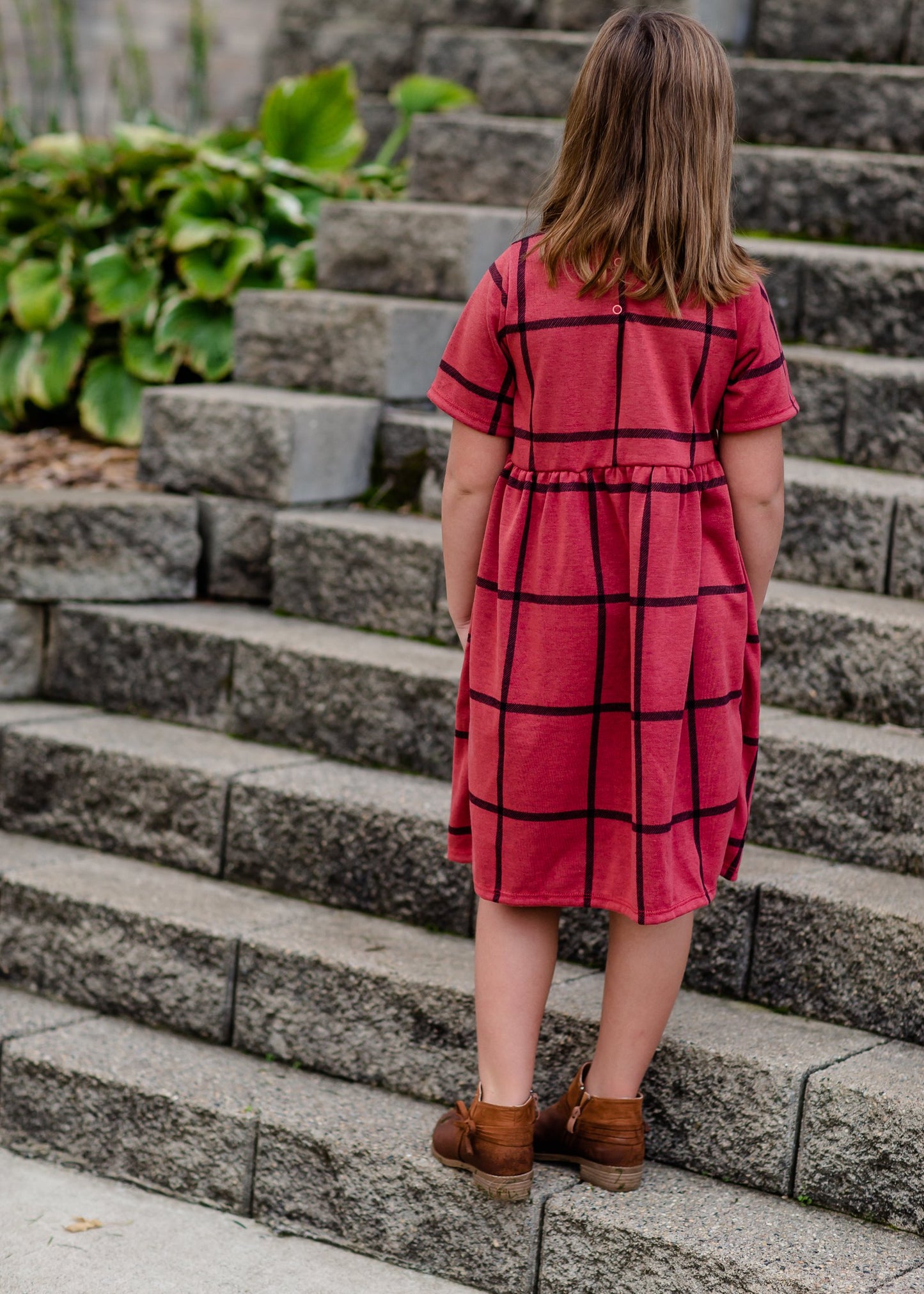 Girls Round Neck Grid Pattern Midi Dress Girls Woodmouse & Thistle