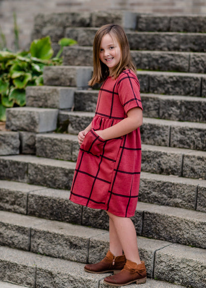 Girls Round Neck Grid Pattern Midi Dress Girls Woodmouse & Thistle