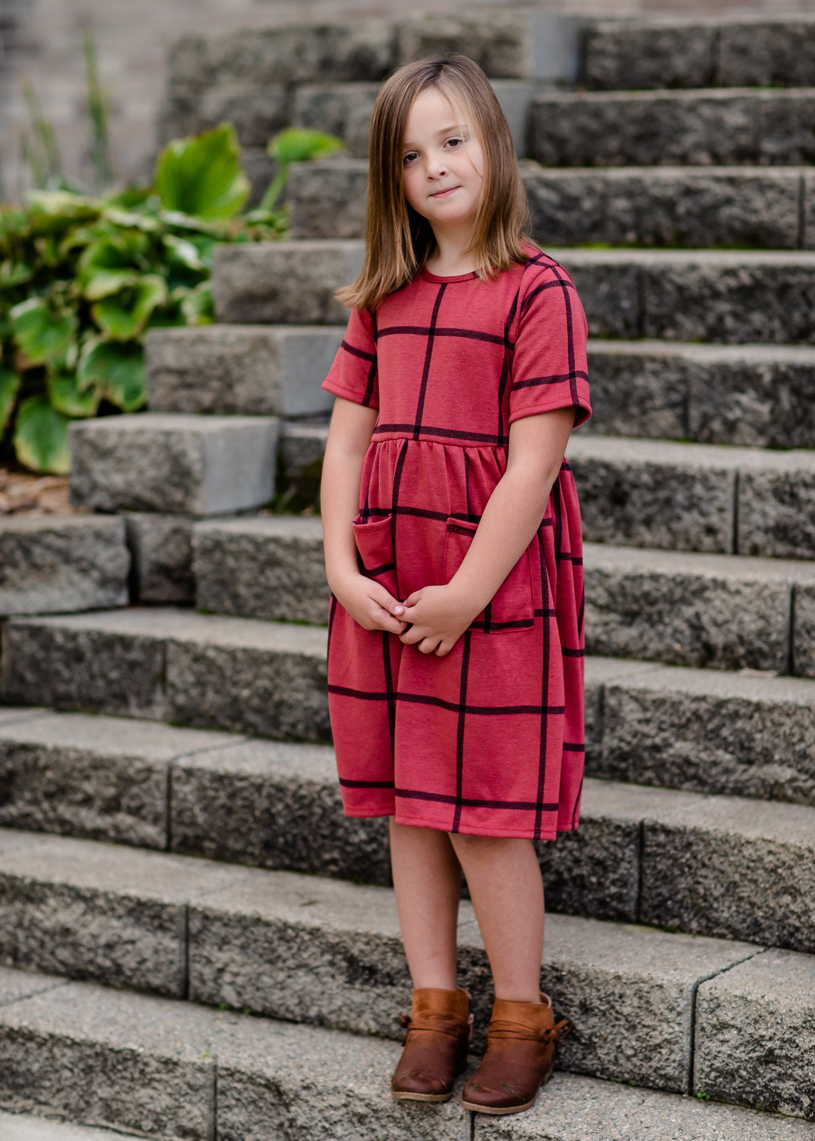 Girls Round Neck Grid Pattern Midi Dress Girls Woodmouse & Thistle