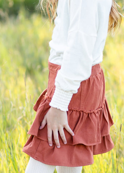 Girls Rust Ruffle Midi Skirt Girls