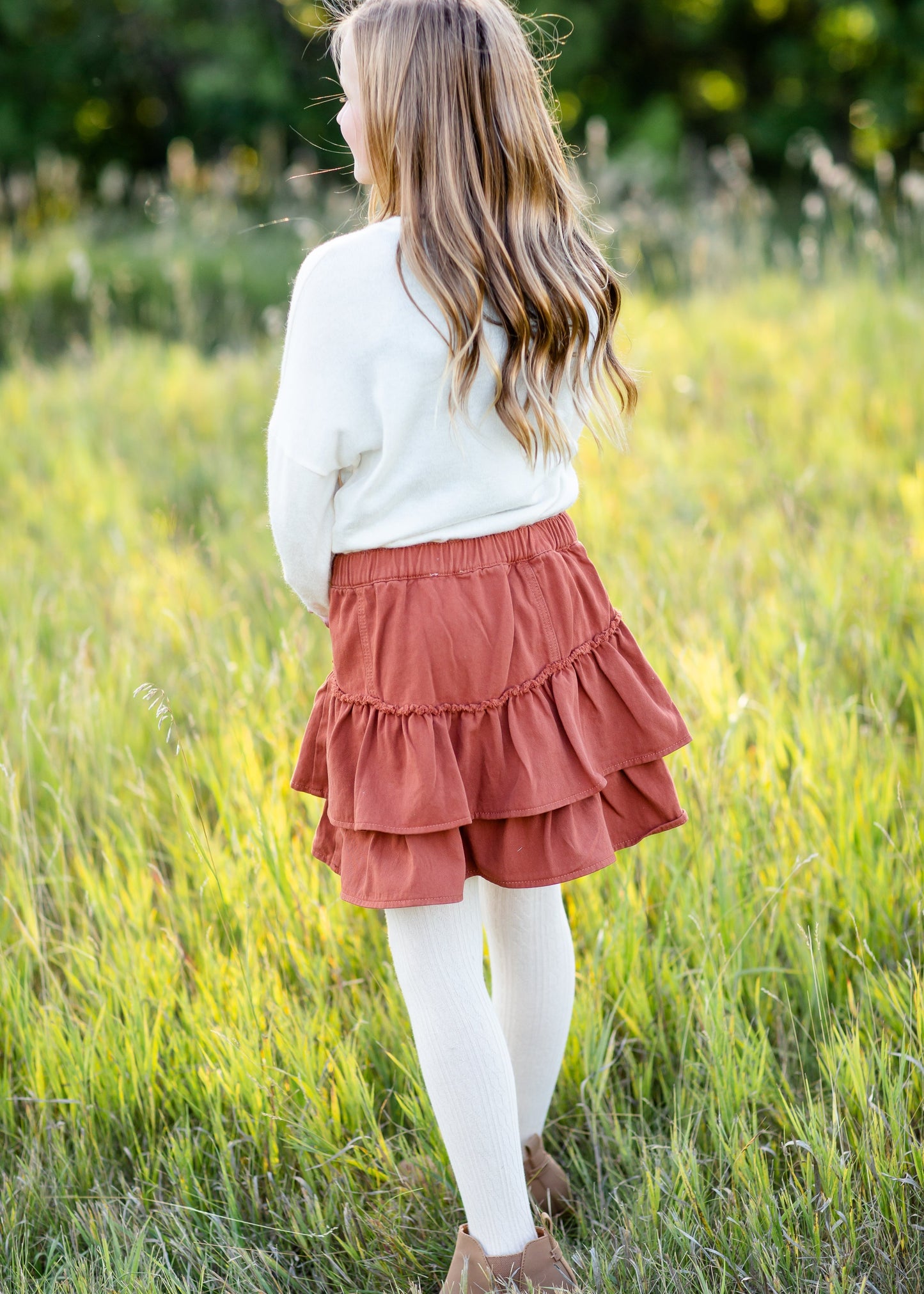 Girls Rust Ruffle Midi Skirt Girls