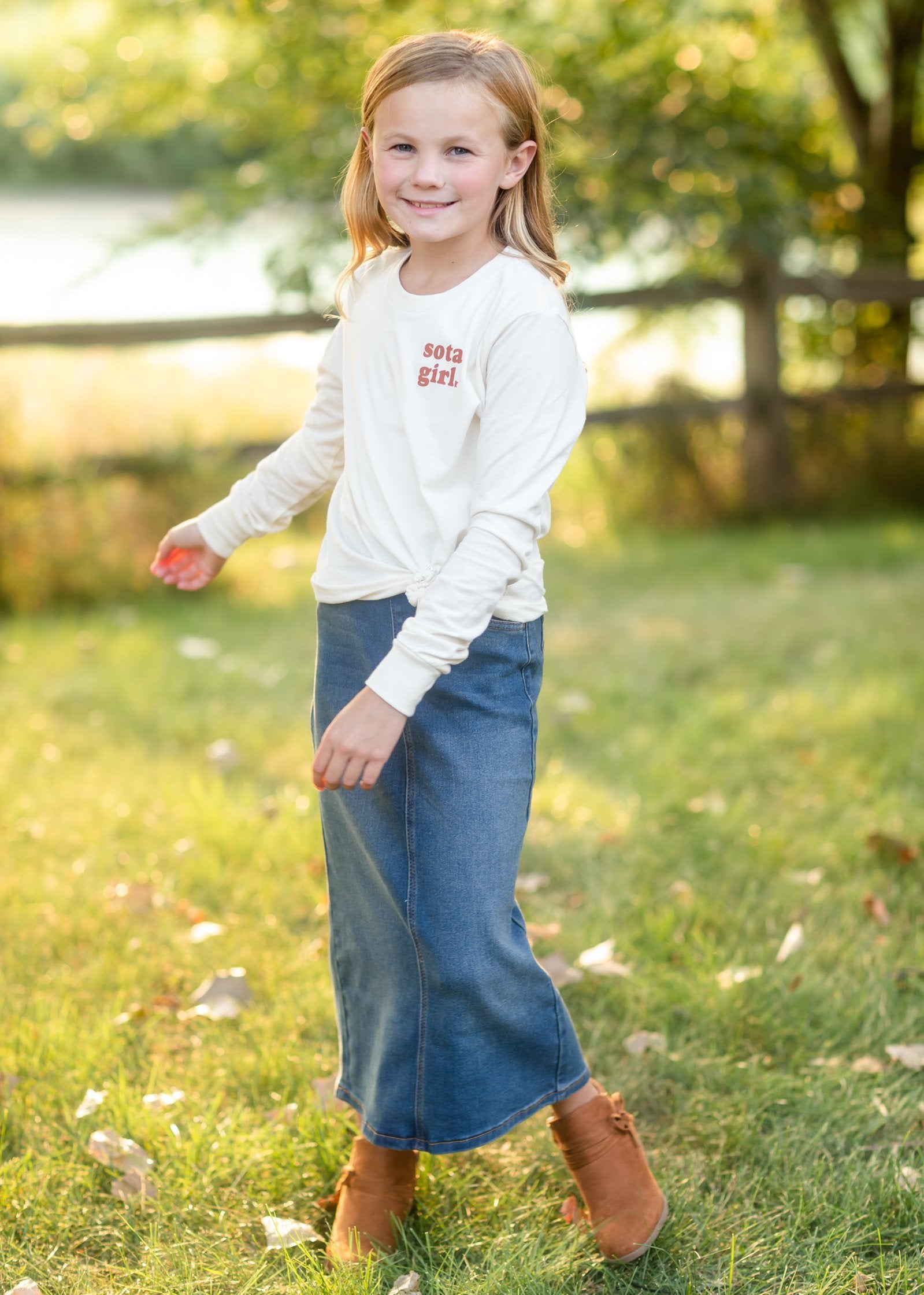 Girls Stretch Waist Long Denim Skirt Skirts Be Girl