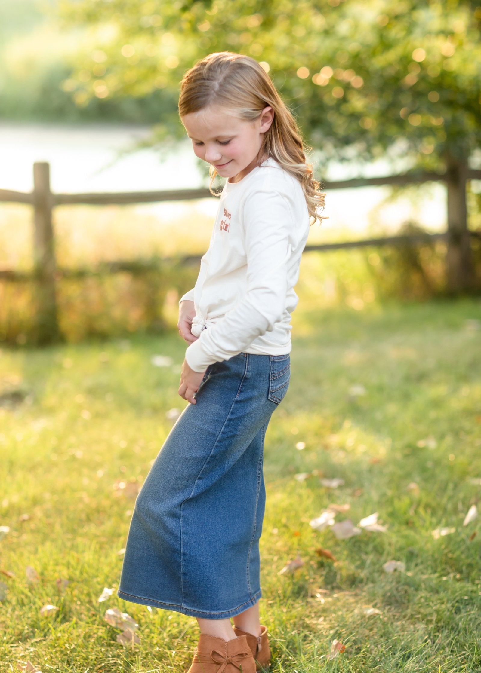 Girls Stretch Waist Long Denim Skirt Skirts Be Girl