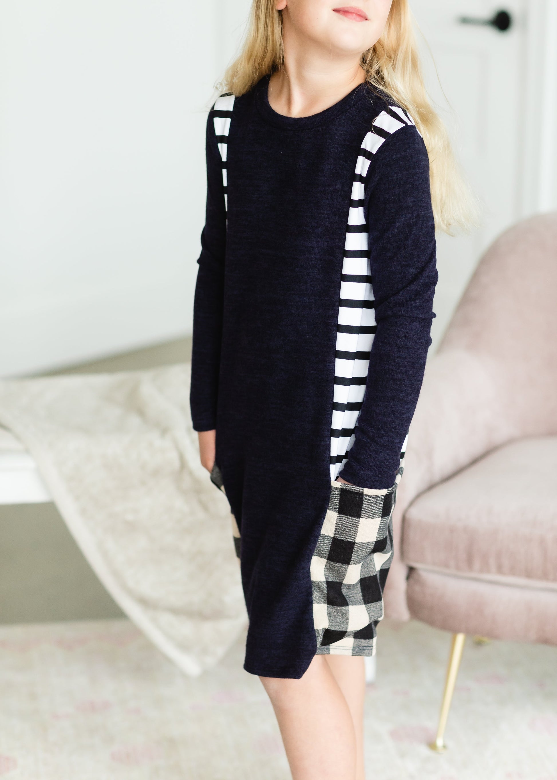 Girls Striped + Gingham Sweater Dress - FINAL SALE Girls