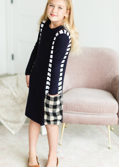 Girls Striped + Gingham Sweater Dress - FINAL SALE Girls