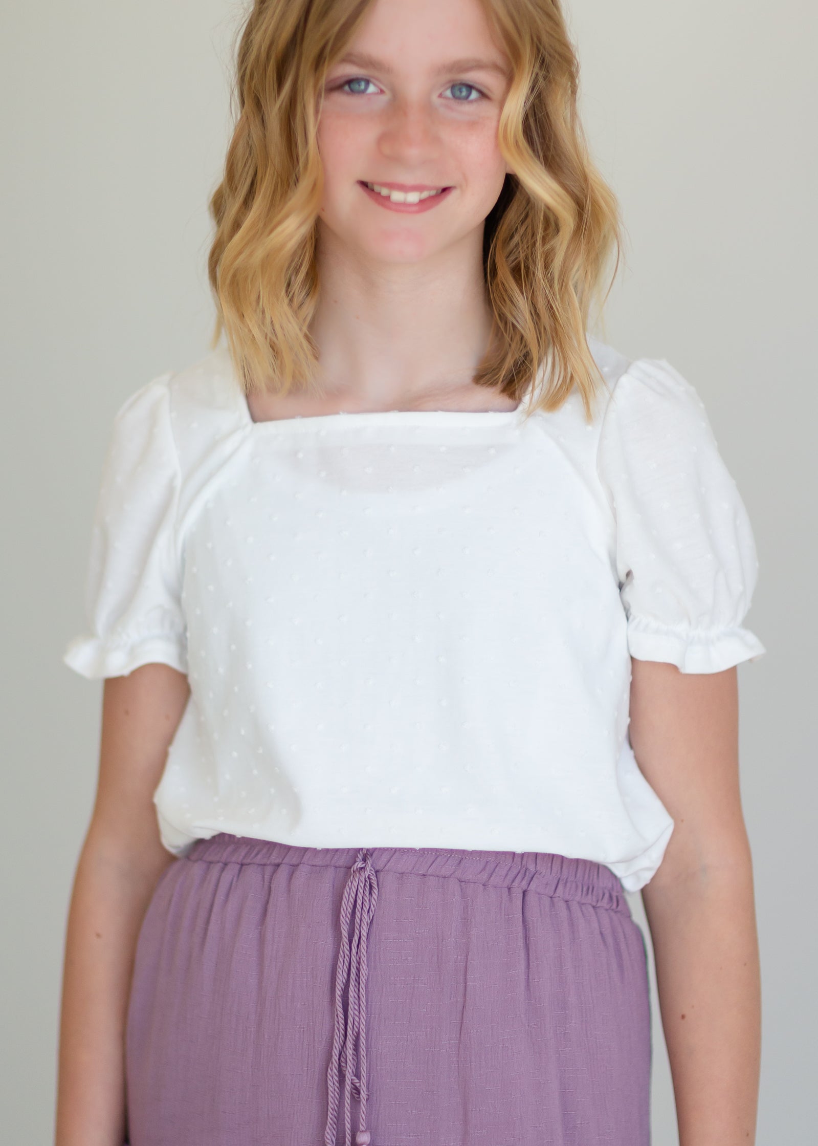 Girls Swiss Dot Square Neck Top - FINAL SALE Girls