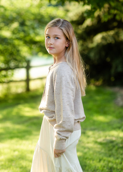 Girls Taupe Knit Swiss Dot Button Cardigan Girls Hayden Los Angeles