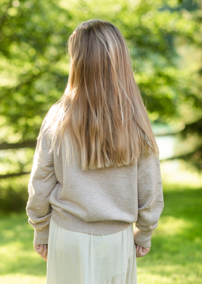 Girls Taupe Knit Swiss Dot Button Cardigan Girls Hayden Los Angeles