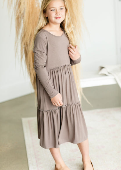 Girls Taupe Layered Midi Dress - FINAL SALE Girls