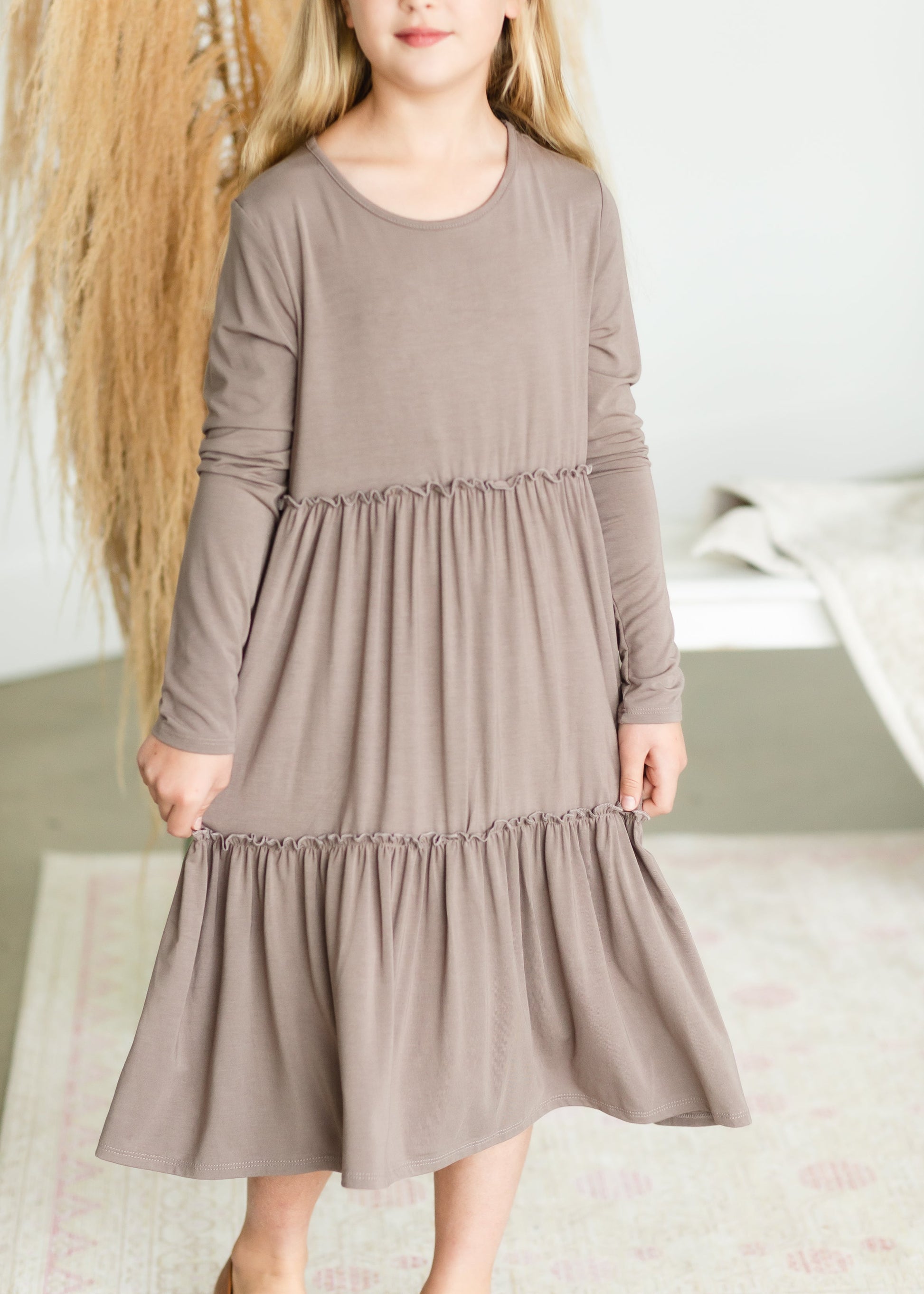 Girls Taupe Layered Midi Dress - FINAL SALE Girls