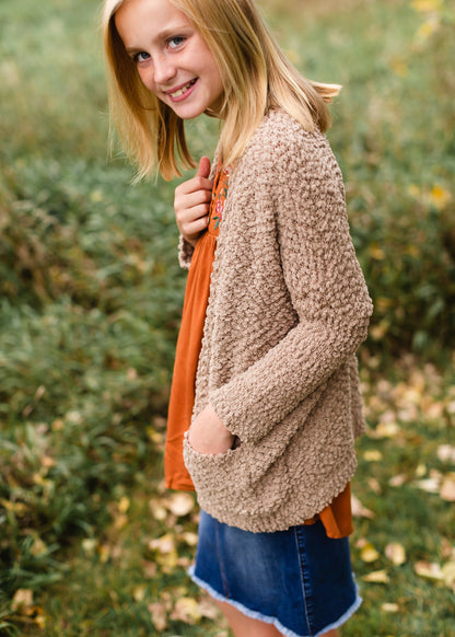 Girls Textured Dolman Sleeve Cardigan