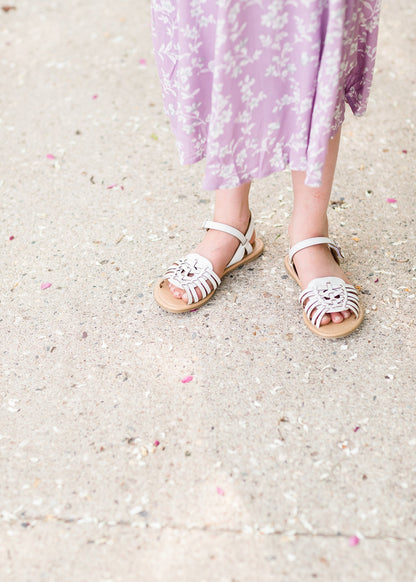 young girls white ankle strap sandal