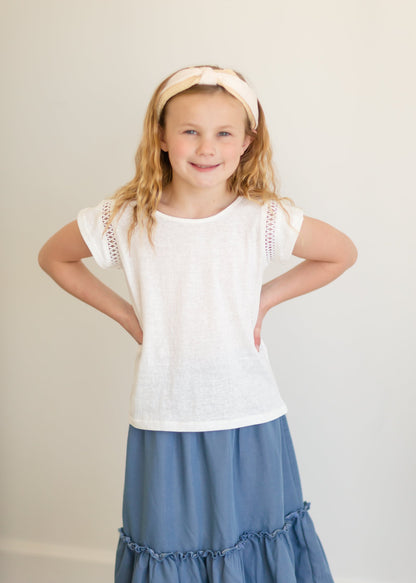 Girls White Sleeve Detail Basic Blouse - FINAL SALE Girls