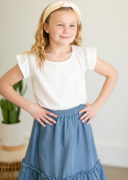 Girls White Sleeve Detail Basic Blouse - FINAL SALE Girls