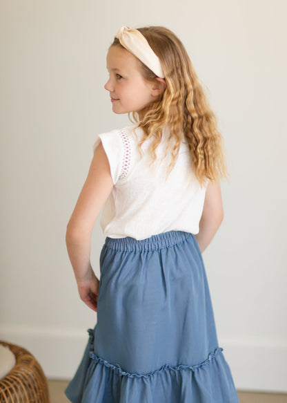 Girls White Sleeve Detail Basic Blouse - FINAL SALE Girls