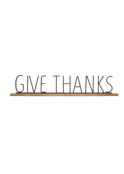 Gold Metal + Wood Thankful + Give Thanks Sign Home & Lifestyle Creative Co-op Give Thanks