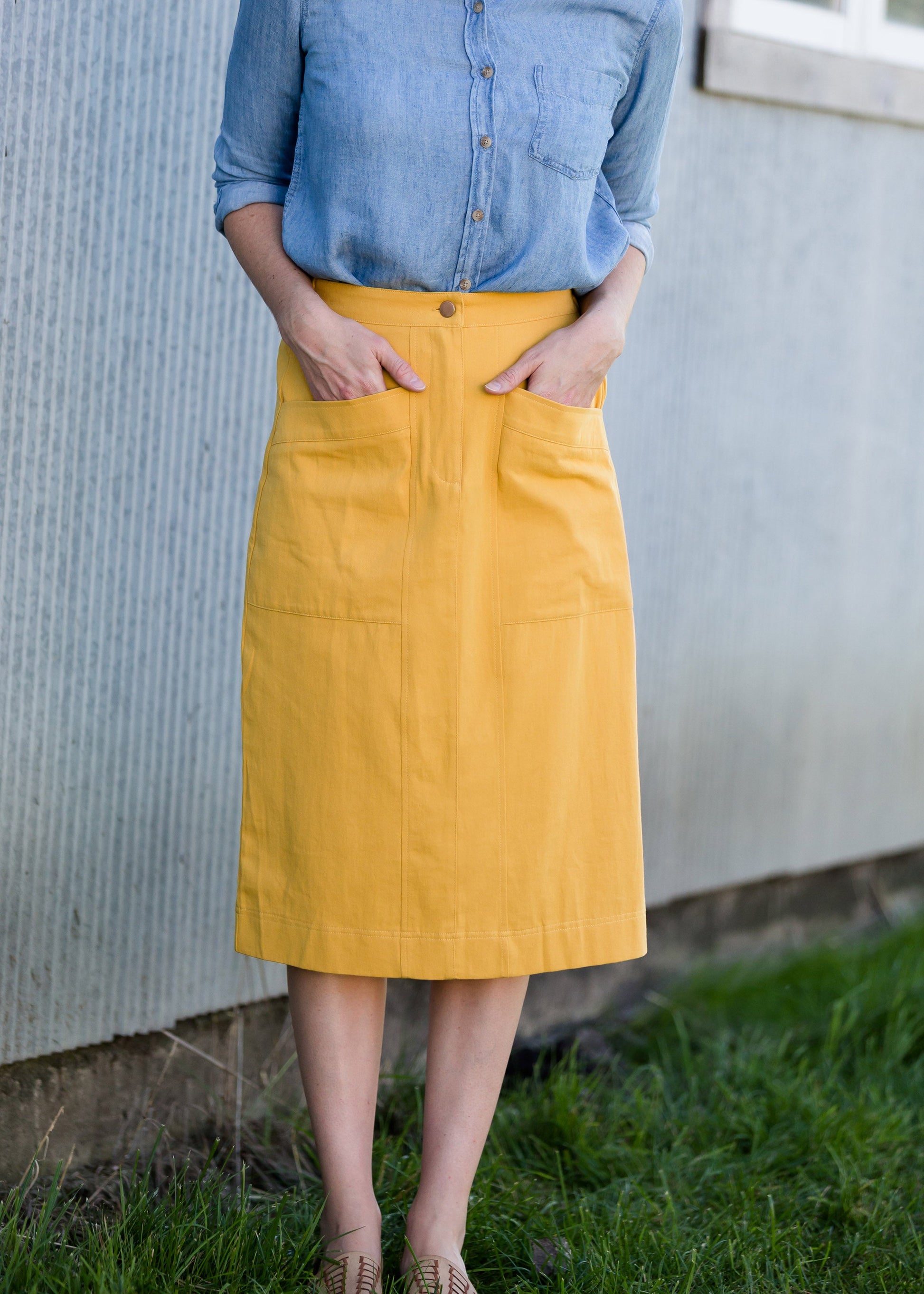 Golden Pocket Front Midi Skirt - FINAL SALE Skirts