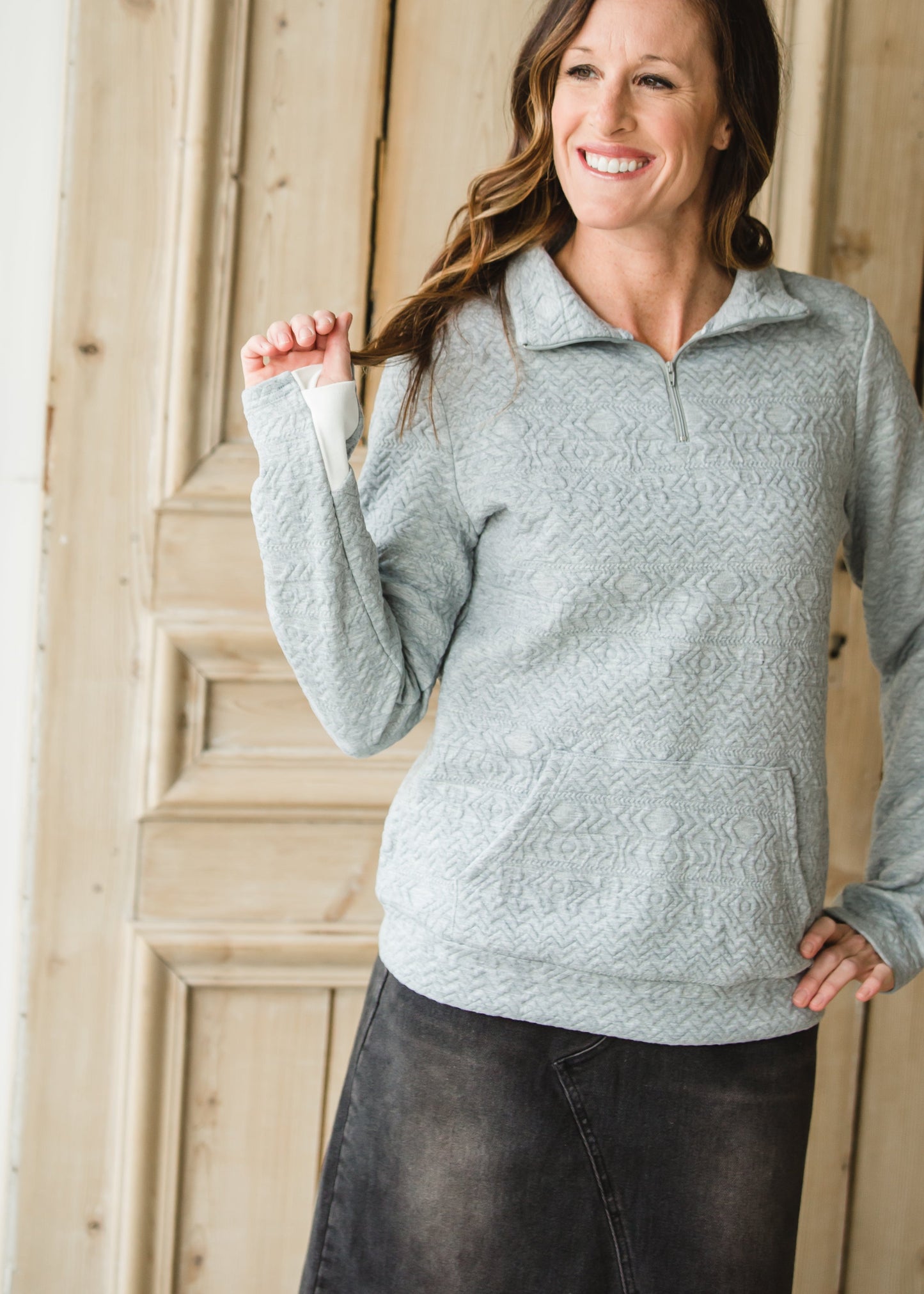 Gray 1/4 Zip Textured Sweater - FINAL SALE Top