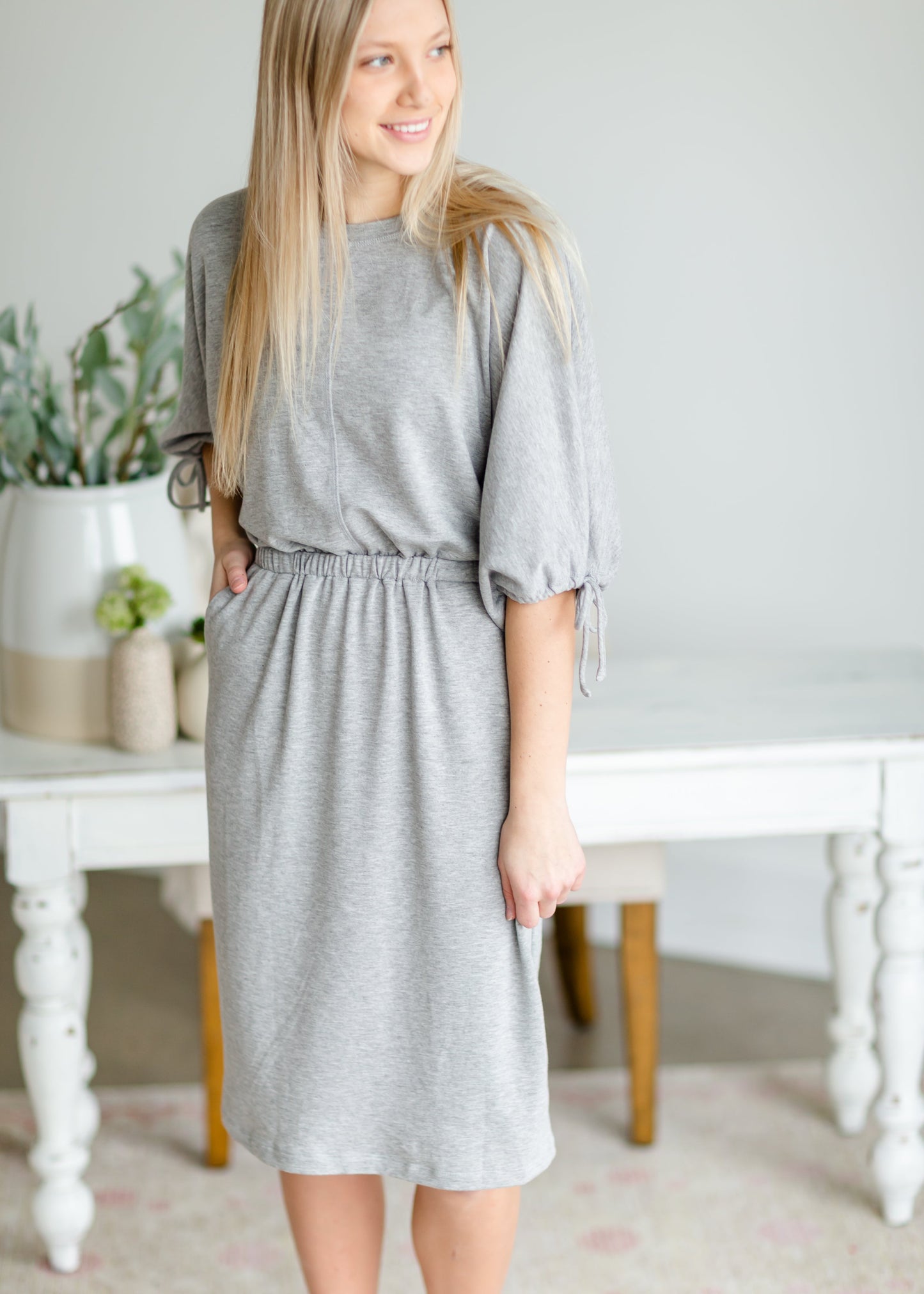 Gray 3/4 Sleeve Casual Midi Dress - FINAL SALE Dresses