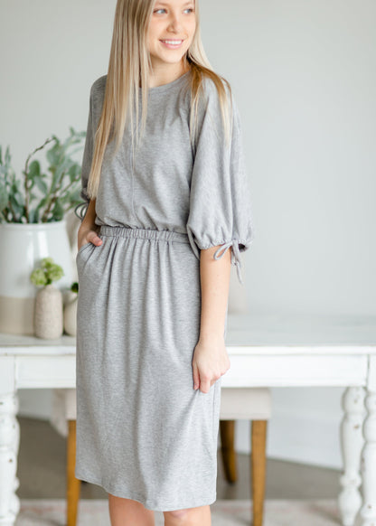 Gray 3/4 Sleeve Casual Midi Dress - FINAL SALE Dresses