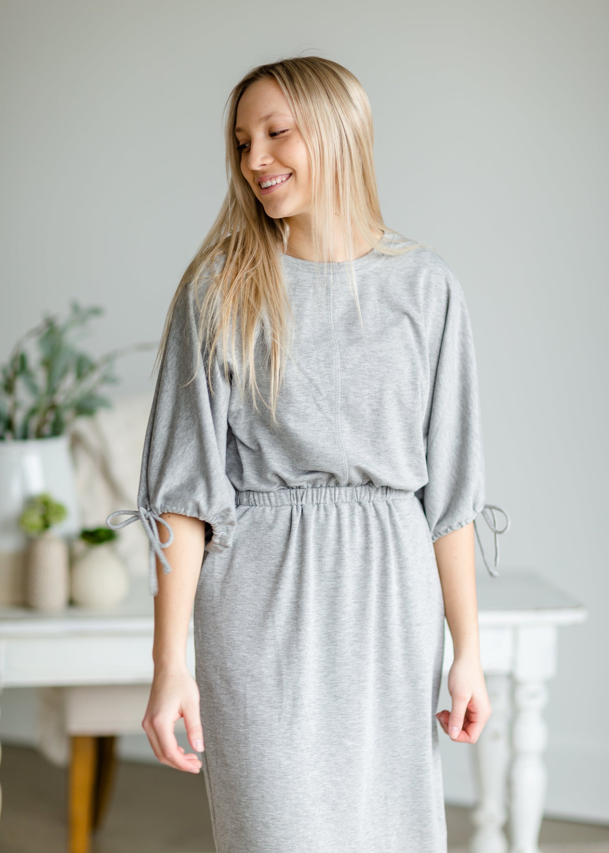 Gray 3/4 Sleeve Casual Midi Dress - FINAL SALE Dresses