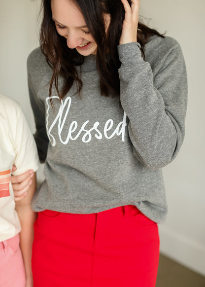 Gray Blessed Heart Sweatshirt Tops