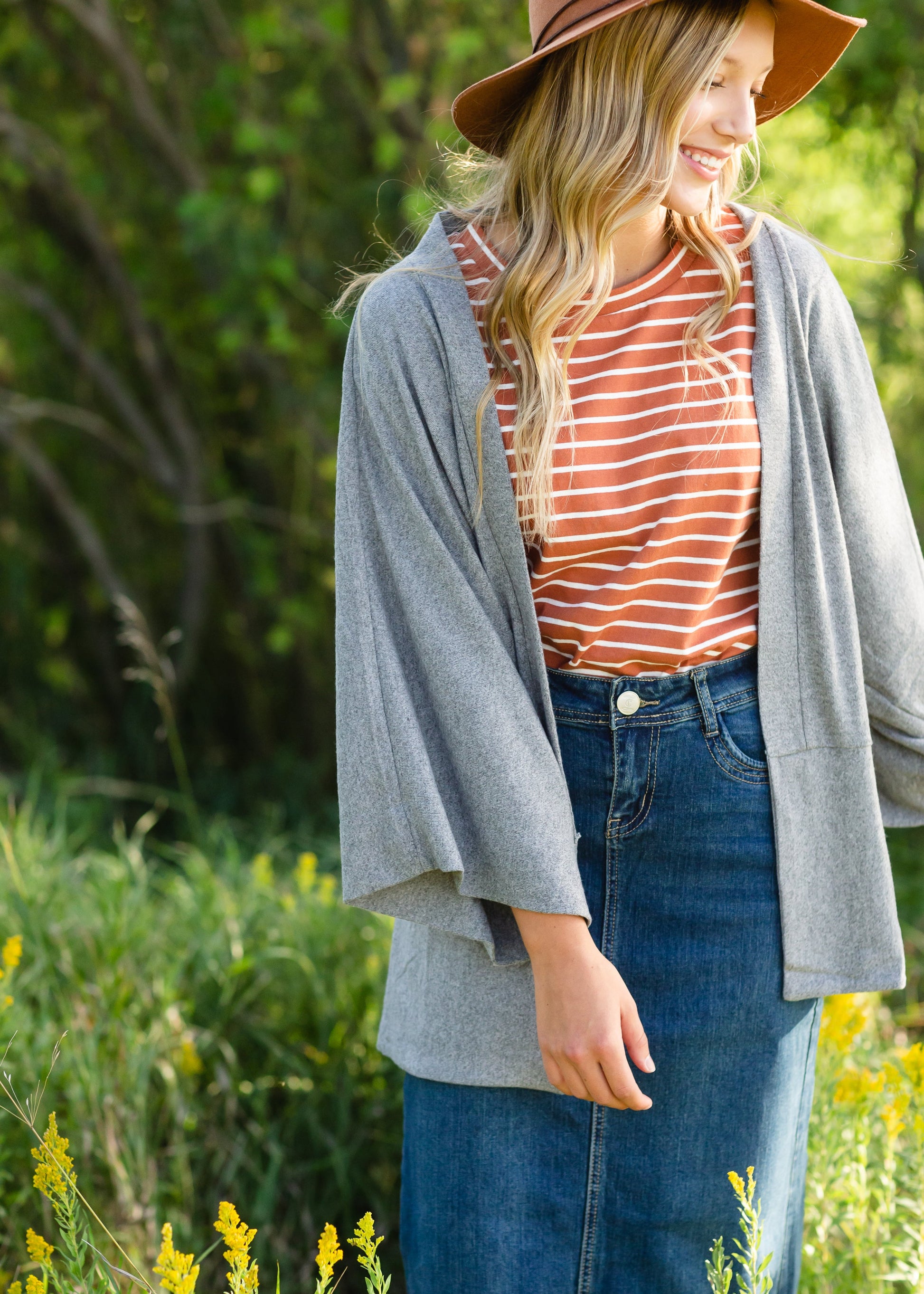 Gray Brushed Cotton Kimono Sleeve Cardigan - FINAL SALE Tops