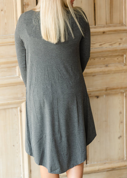 Gray Button Front Long Cardigan - FINAL SALE Tops