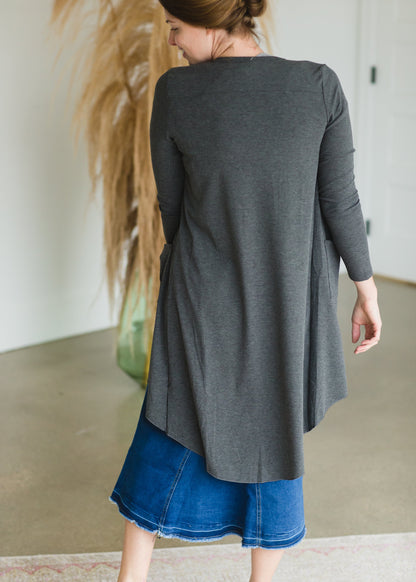 Gray Button Front Long Cardigan - FINAL SALE Tops