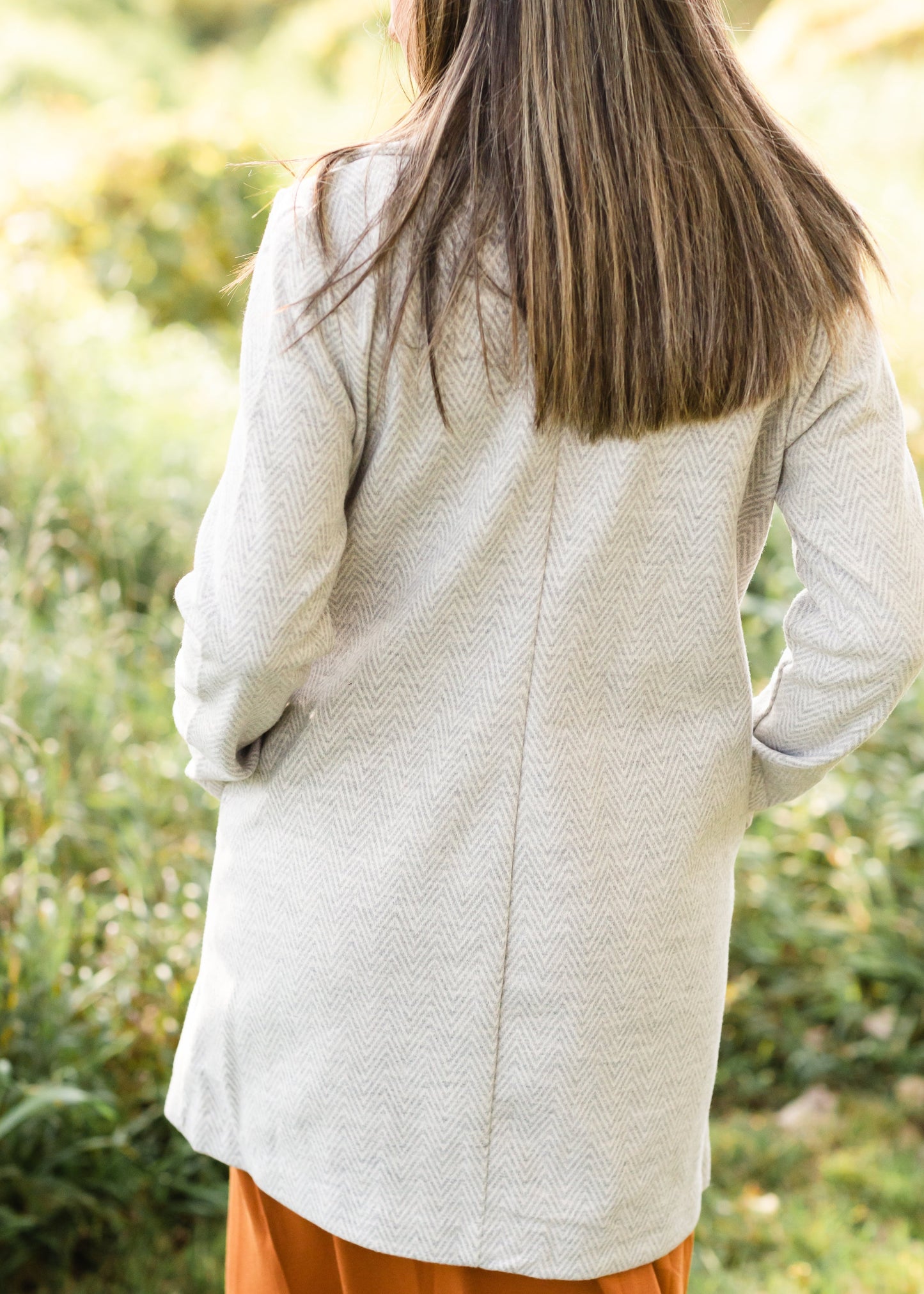 Gray Collared Herringbone Coat Top