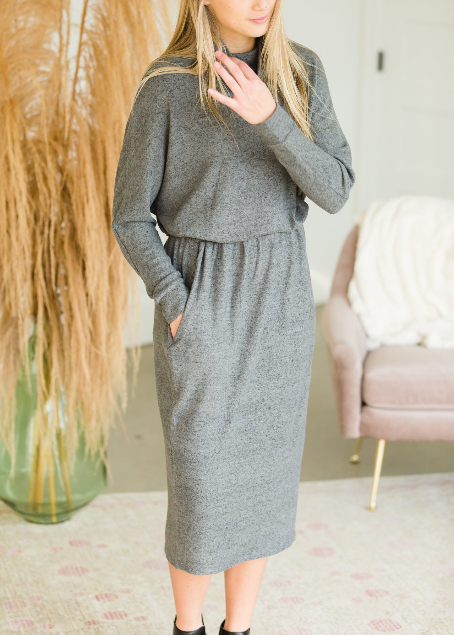 Gray Cowl Neck Dolman Sleeve Midi Dress - FINAL SALE Dresses