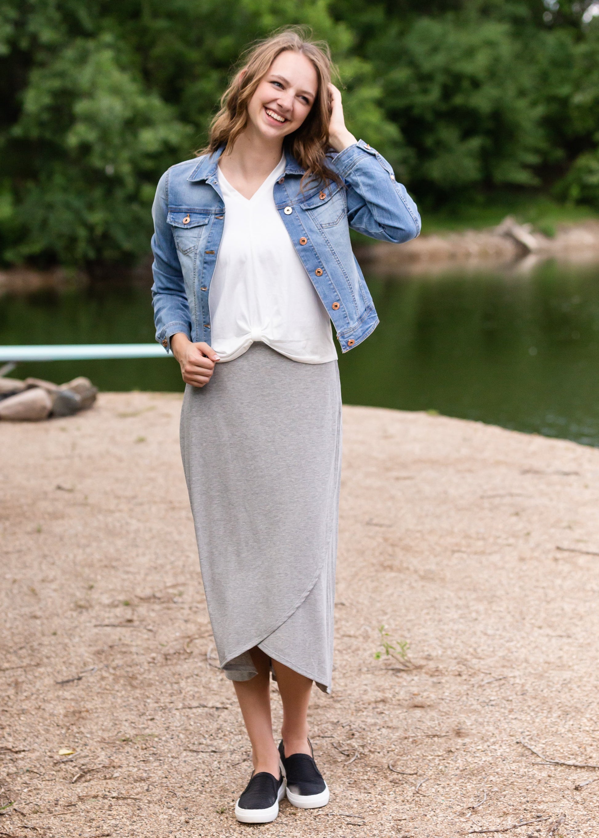 Gray Elastic Waist Knit Midi Skirt - FINAL SALE Skirts