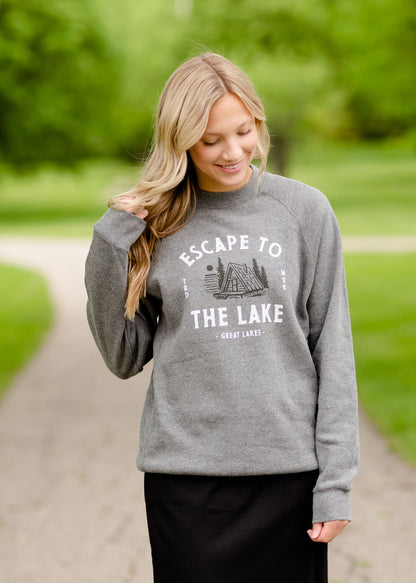 Gray Escape to the Lake Crewneck Sweatshirt Tops