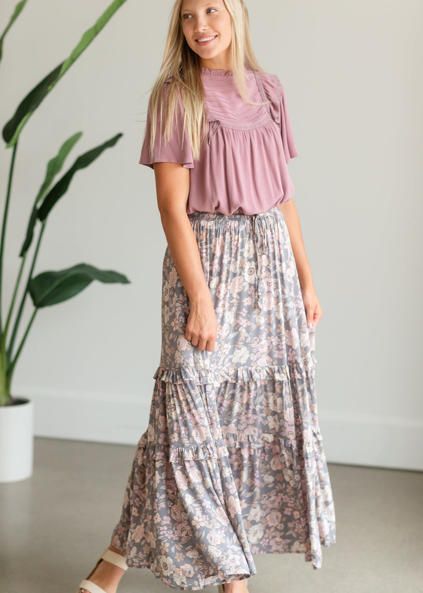 Gray Floral Tiered Maxi Skirt - FINAL SALE Skirts