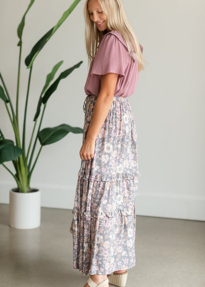 Gray Floral Tiered Maxi Skirt - FINAL SALE Skirts