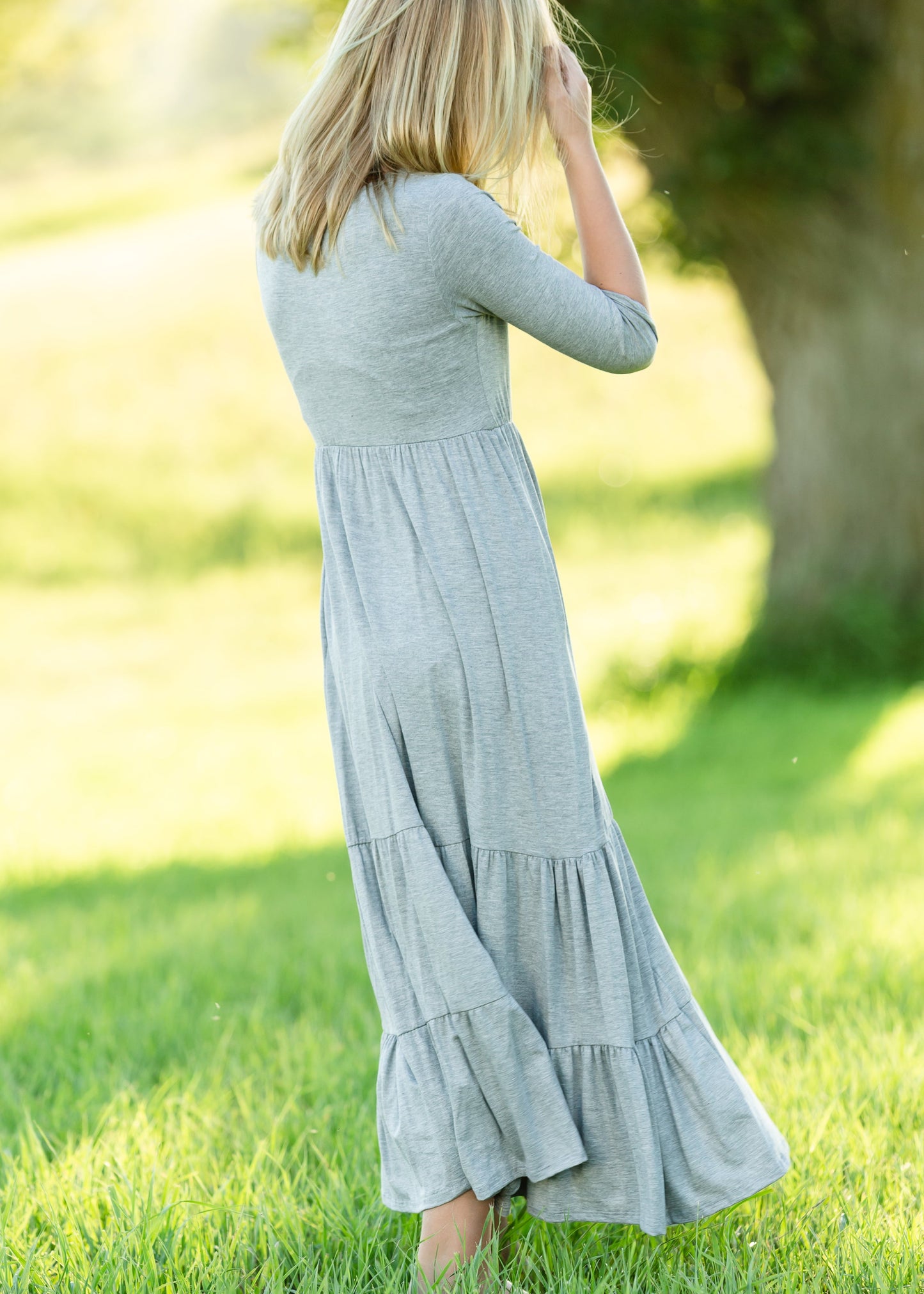 Gray High Waist Stretch Maxi Dress Dresses