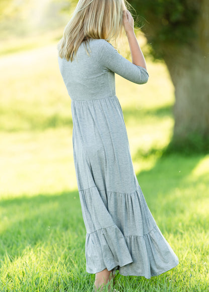 Gray High Waist Stretch Maxi Dress Dresses