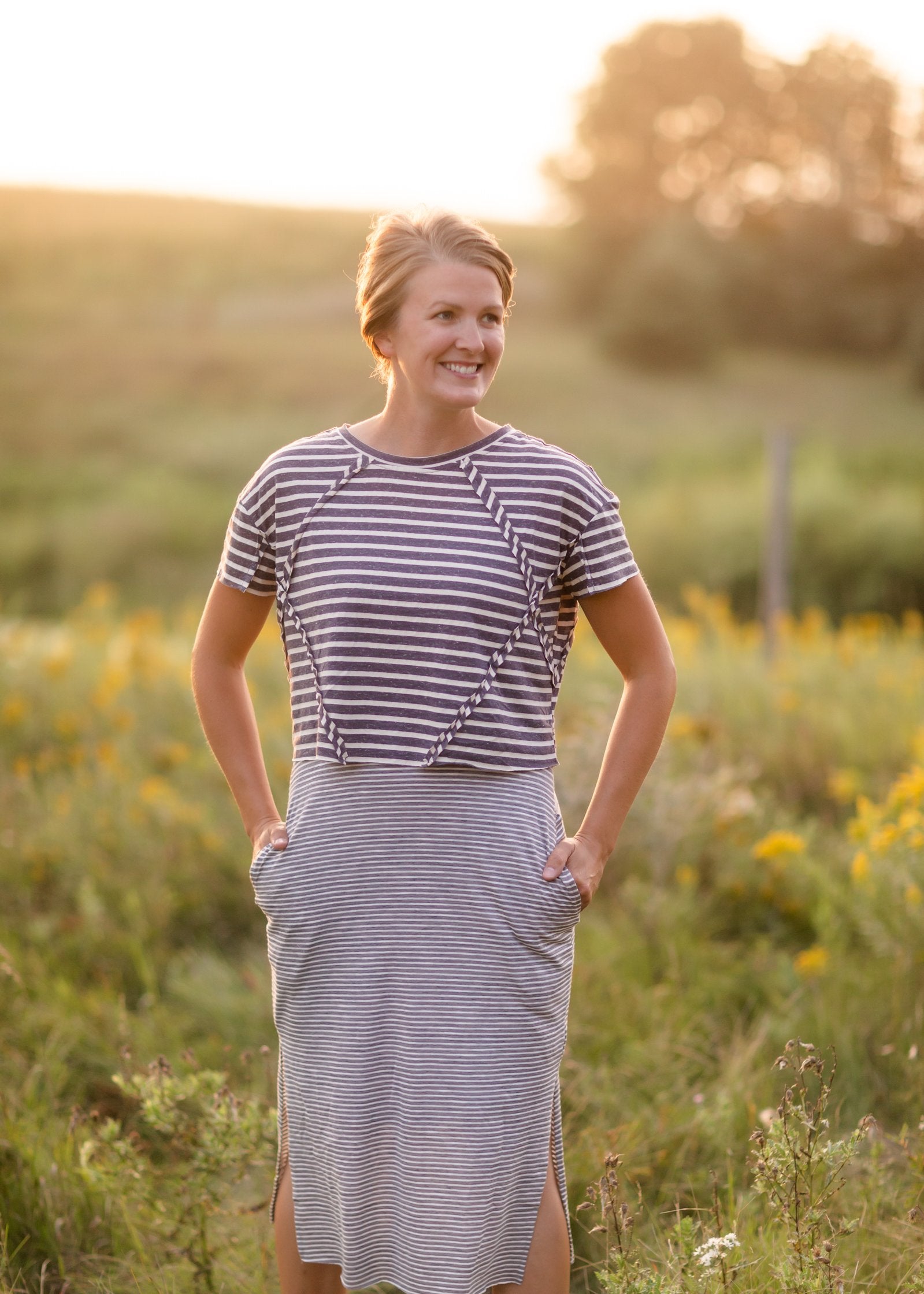 Gray Layered Midi Stripe Knit Dress VOY Inherit