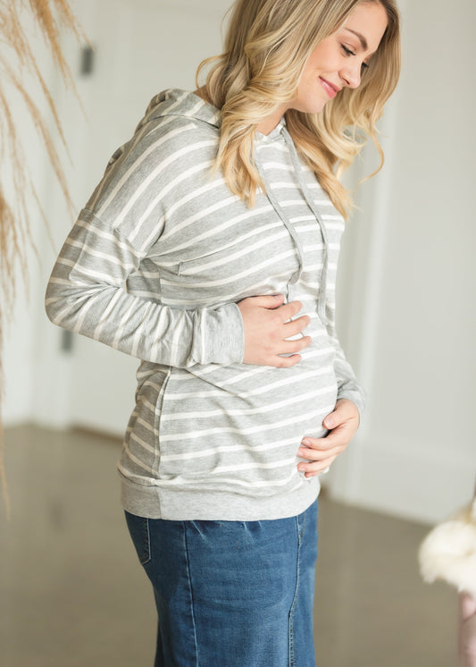 Gray Long Sleeve Hooded  Maternity Top - FINAL SALE Tops