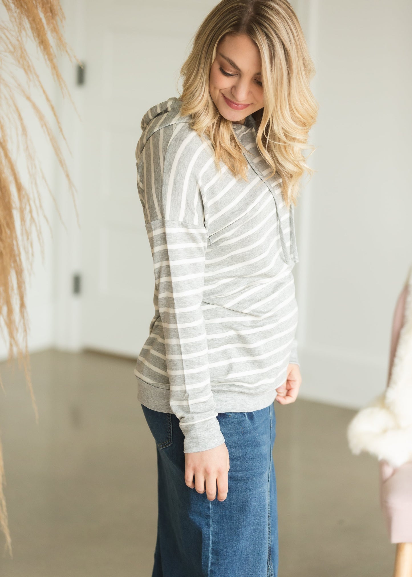 Gray Long Sleeve Hooded  Maternity Top - FINAL SALE Tops